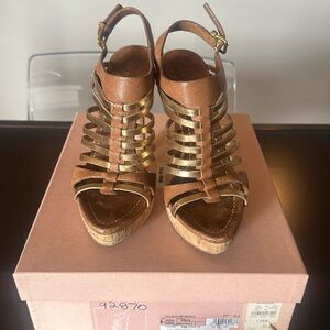 Miu Miu tan/gold platform fisherman sandals size 37.5